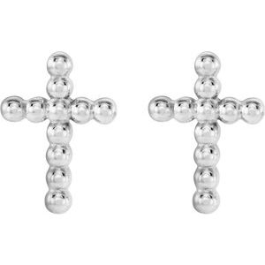 14K White Beaded Cross Earrings - BN & CO JEWELRY