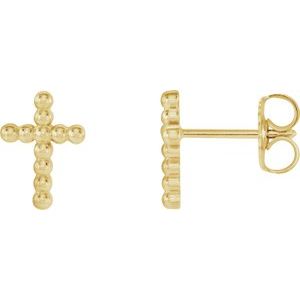 14K Yellow Beaded Cross Earrings - BN & CO JEWELRY