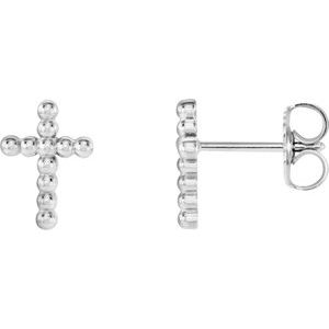 14K White Beaded Cross Earrings - BN & CO JEWELRY