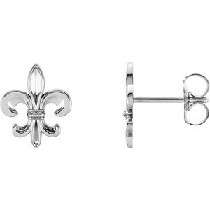 14K White 10.7x9 mm Fleur-de-Lis Earrings - BN & CO JEWELRY