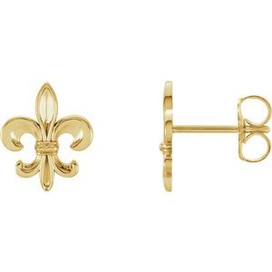 14K Yellow 10.7x9 mm Fleur-de-Lis Earrings - BN & CO JEWELRY