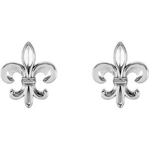 14K White 10.7x9 mm Fleur-de-Lis Earrings - BN & CO JEWELRY