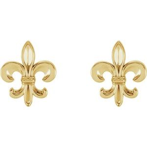14K Yellow 10.7x9 mm Fleur-de-Lis Earrings - BN & CO JEWELRY