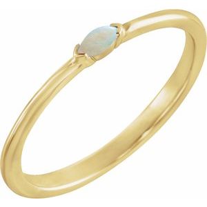 14K Yellow Natural White Ethiopian Opal Stackble Ring - BN & CO JEWELRY