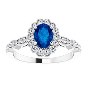 14K White Lab-Grown Blue Sapphire & 3/8 CTW Diamond Ring - BN & CO JEWELRY