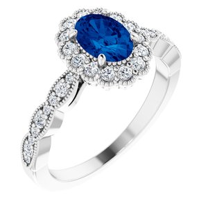14K White Lab-Grown Blue Sapphire & 3/8 CTW Diamond Ring - BN & CO JEWELRY