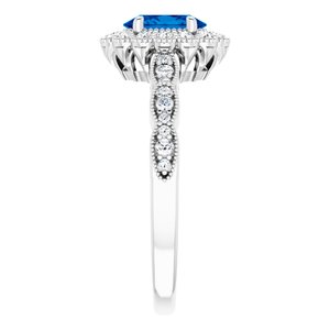 14K White Lab-Grown Blue Sapphire & 3/8 CTW Diamond Ring - BN & CO JEWELRY