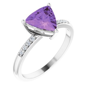 14K White Natural Amethyst & .08 CTW Natural Diamond Ring - BN & CO JEWELRY