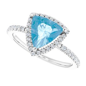 14K White Natural Swiss Blue Topaz & 1/4 CTW Natural Diamond Halo-Style Ring - BN & CO JEWELRY