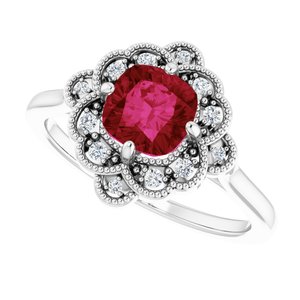 14K White Lab-Grown Ruby & .08 CTW Natural Diamond Ring - BN & CO JEWELRY