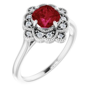 14K White Lab-Grown Ruby & .08 CTW Natural Diamond Ring - BN & CO JEWELRY