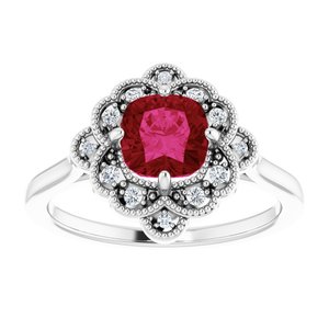 14K White Lab-Grown Ruby & .08 CTW Natural Diamond Ring - BN & CO JEWELRY
