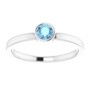 Rhodium-Plated Sterling Silver 4 mm Imitation Aquamarine Ring - BN & CO JEWELRY