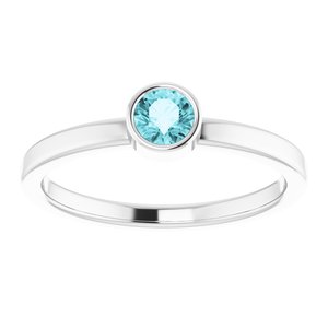 Rhodium-Plated Sterling Silver 4 mm Imitation Blue Zircon Ring - BN & CO JEWELRY