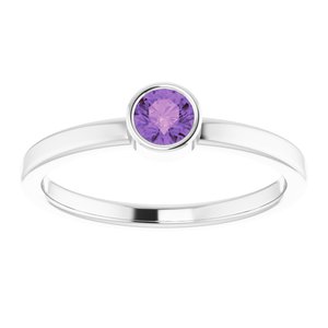 Rhodium-Plated Sterling Silver 4 mm Imitation Amethyst Ring - BN & CO JEWELRY