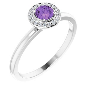14K White Natural Amethyst & .05 CTW Natural Diamond Ring - BN & CO JEWELRY