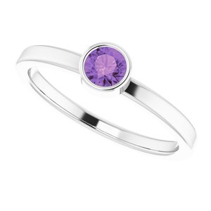 Rhodium-Plated Sterling Silver 4 mm Imitation Amethyst Ring - BN & CO JEWELRY
