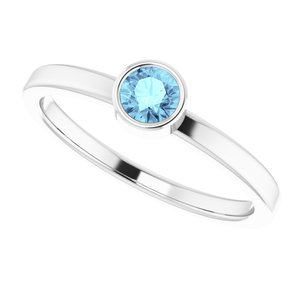 Rhodium-Plated Sterling Silver 4 mm Imitation Aquamarine Ring - BN & CO JEWELRY