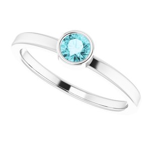Rhodium-Plated Sterling Silver 4 mm Imitation Blue Zircon Ring - BN & CO JEWELRY