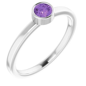 Rhodium-Plated Sterling Silver 4 mm Imitation Amethyst Ring - BN & CO JEWELRY
