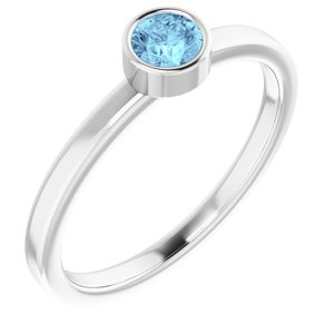Rhodium-Plated Sterling Silver 4 mm Imitation Aquamarine Ring - BN & CO JEWELRY