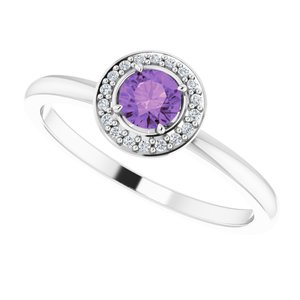 14K White Natural Amethyst & .05 CTW Natural Diamond Ring - BN & CO JEWELRY