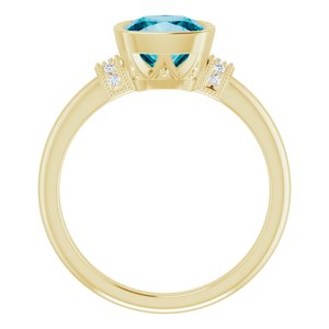 14K Yellow Natural Checkerboard London Blue Topaz & .04 CTW Natural Diamond Ring - BN & CO JEWELRY