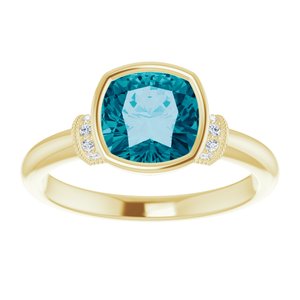 14K Yellow Natural Checkerboard London Blue Topaz & .04 CTW Natural Diamond Ring - BN & CO JEWELRY