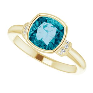 14K Yellow Natural Checkerboard London Blue Topaz & .04 CTW Natural Diamond Ring - BN & CO JEWELRY