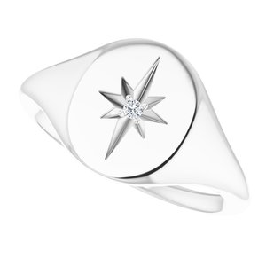 Sterling Silver 11x10 Oval .02 CTW Natural Diamond Starburst Signet Ring - BN & CO JEWELRY