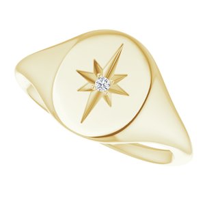 14K Yellow 11x10 Oval .02 CTW Natural Diamond Starburst Signet Ring - BN & CO JEWELRY