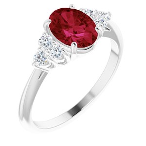 Platinum Lab-Grown Ruby & 1/6 CTW Natural Diamond Ring - BN & CO JEWELRY