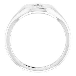Sterling Silver 11x10 Oval .02 CTW Natural Diamond Starburst Signet Ring - BN & CO JEWELRY