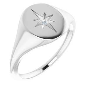 Sterling Silver 11x10 Oval .02 CTW Natural Diamond Starburst Signet Ring - BN & CO JEWELRY