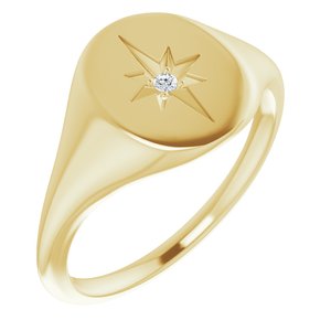 14K Yellow 11x10 Oval .02 CTW Natural Diamond Starburst Signet Ring - BN & CO JEWELRY