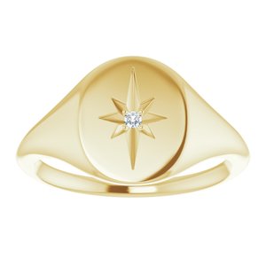 14K Yellow 11x10 Oval .02 CTW Natural Diamond Starburst Signet Ring - BN & CO JEWELRY