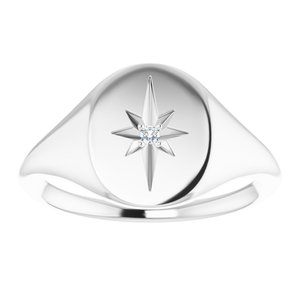 Sterling Silver 11x10 Oval .02 CTW Natural Diamond Starburst Signet Ring - BN & CO JEWELRY
