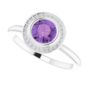 14K White Natural Amethyst & .06 CTW Natural Diamond Ring - BN & CO JEWELRY