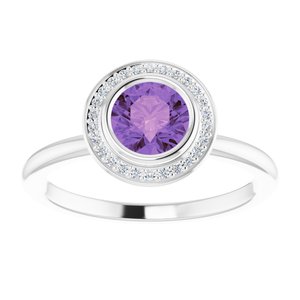 14K White Natural Amethyst & .06 CTW Natural Diamond Ring - BN & CO JEWELRY