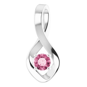 14K White 4 mm Round Natural Pink Tourmaline Pendant - BN & CO JEWELRY