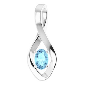 14K White 6x4 mm Oval Natural Aquamarine Pendant - BN & CO JEWELRY