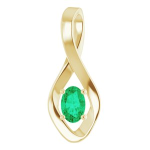 14K Yellow 6x4 mm Oval Lab-Grown Emerald Pendant - BN & CO JEWELRY