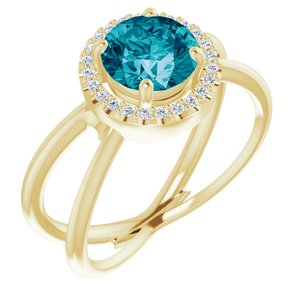 14K Yellow Natural London Blue Topaz & 1/10 CTW Natural Diamond Halo-Style Ring - BN & CO JEWELRY