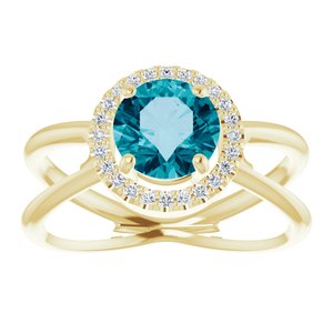 14K Yellow Natural London Blue Topaz & 1/10 CTW Natural Diamond Halo-Style Ring - BN & CO JEWELRY