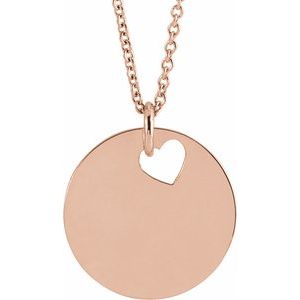 14K Rose Pierced Heart 15 mm Disc 16-18" Necklace - BN & CO JEWELRY