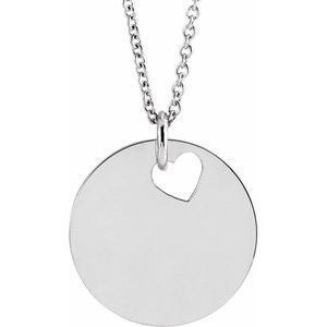 Sterling Silver Pierced Heart 15 mm Disc 16-18" Necklace - BN & CO JEWELRY