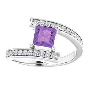 14K White Natural Amethyst & 1/4 CTW Natural Diamond Ring - BN & CO JEWELRY