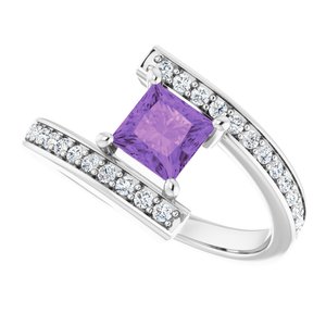 14K White Natural Amethyst & 1/4 CTW Natural Diamond Ring - BN & CO JEWELRY