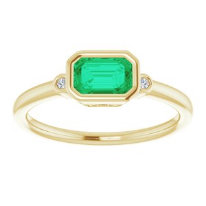 14K Yellow Lab-Grown Emerald & .02 CTW Natural Diamond Ring - BN & CO JEWELRY