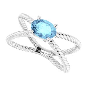14K White Natural Aquamarine Rope Ring - BN & CO JEWELRY